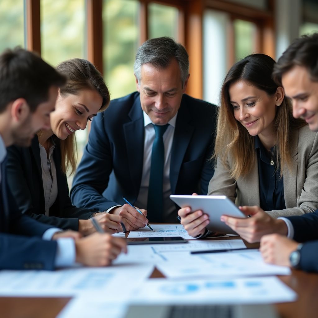 Equipo trabajando en estrategia financiera